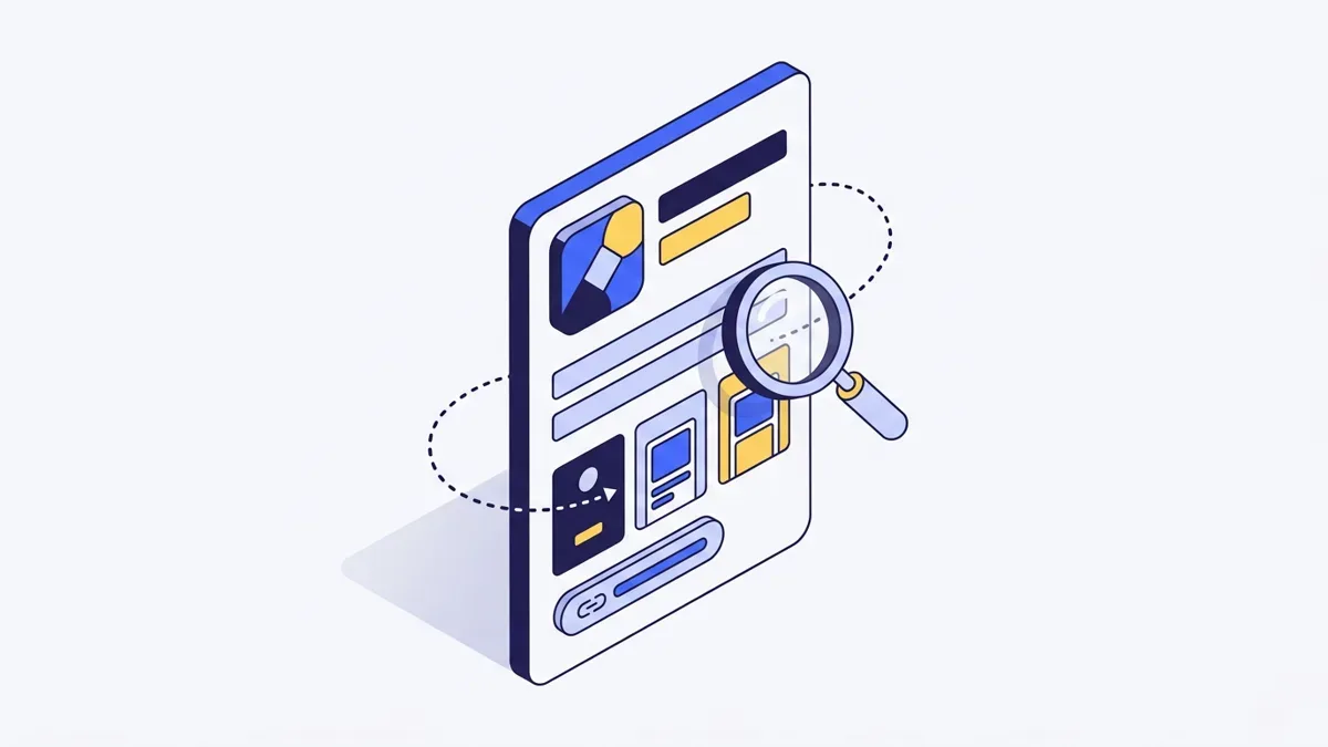 Illustration of an app profile page being indexed by search