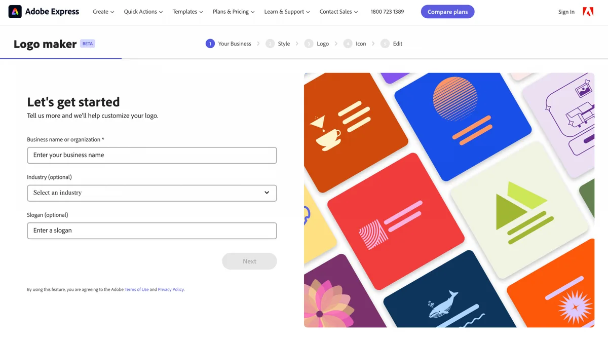 Adobe Express logo maker homepage