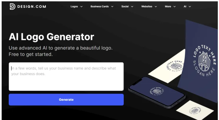 Design.com AI logo generator homepage