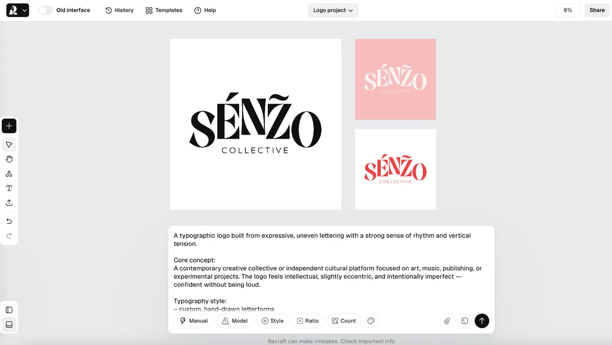 Recraft logo generator canvas