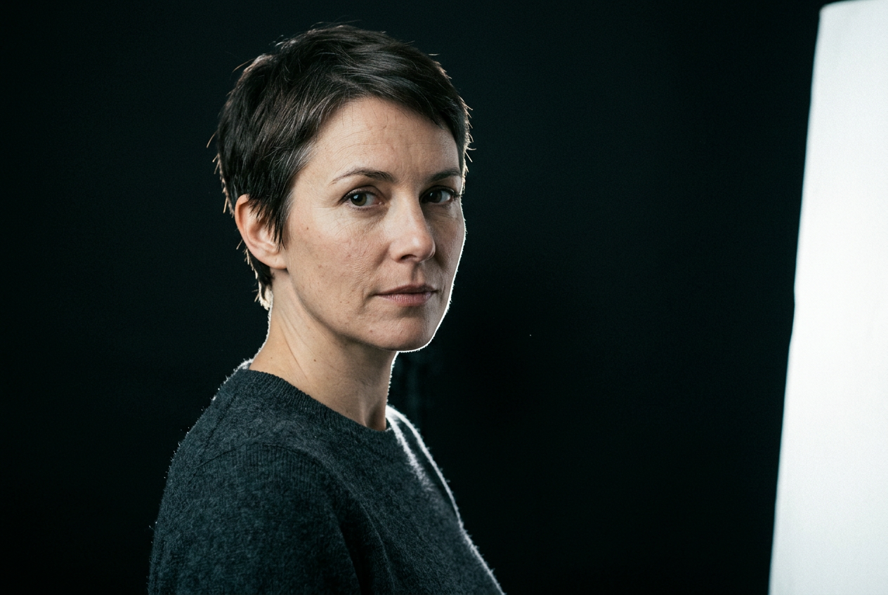 Example output generated from the "Editorial portrait with hard rim light" prompt