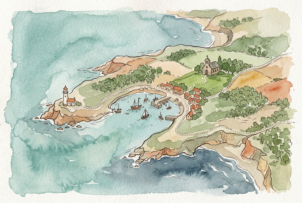Example output generated from the "Watercolour map illustration for a travel guide" prompt