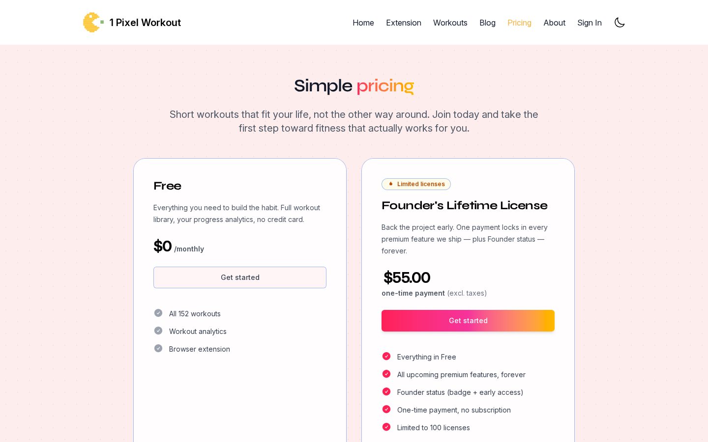 1 Pixel Workout Pricing