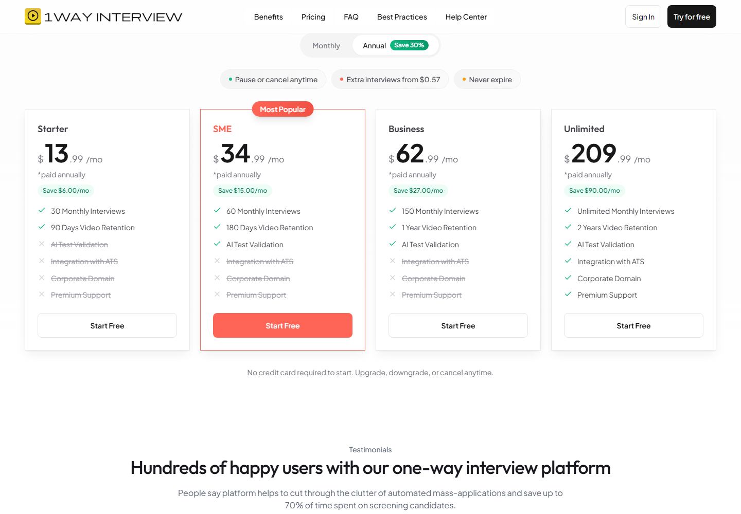1 Way Interview pricing