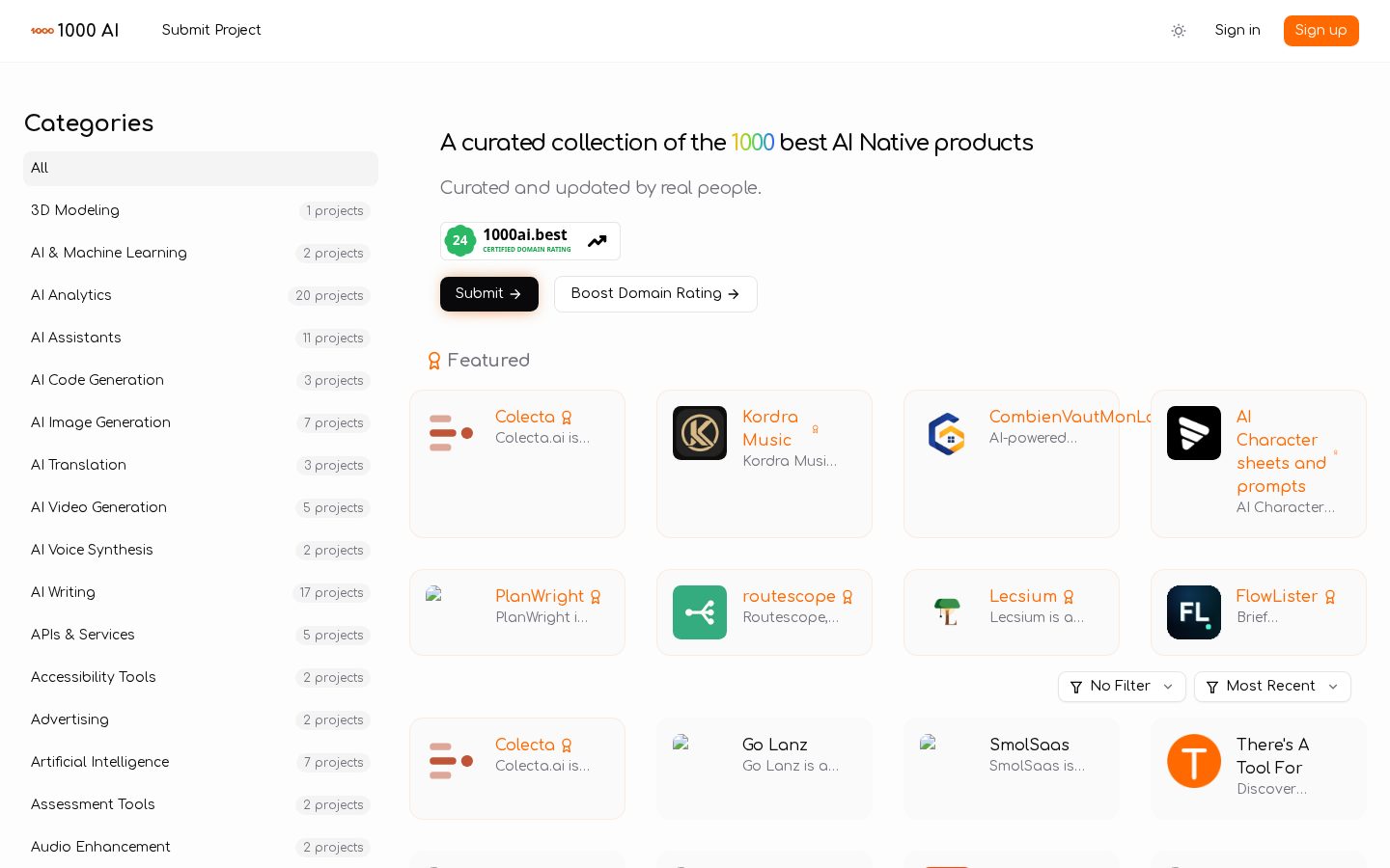 1000 AI Homepage
