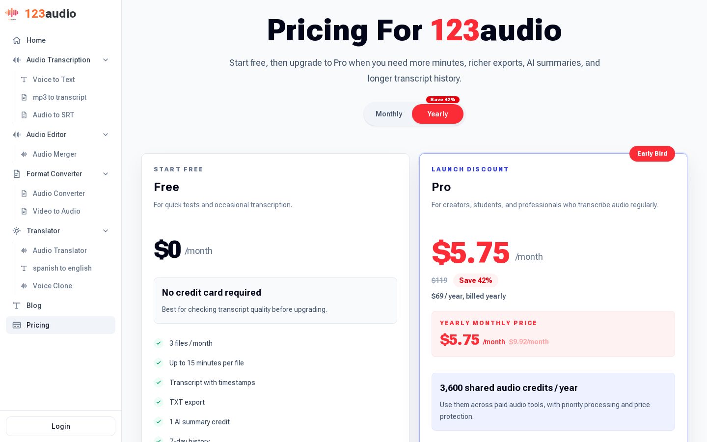 123audio Pricing