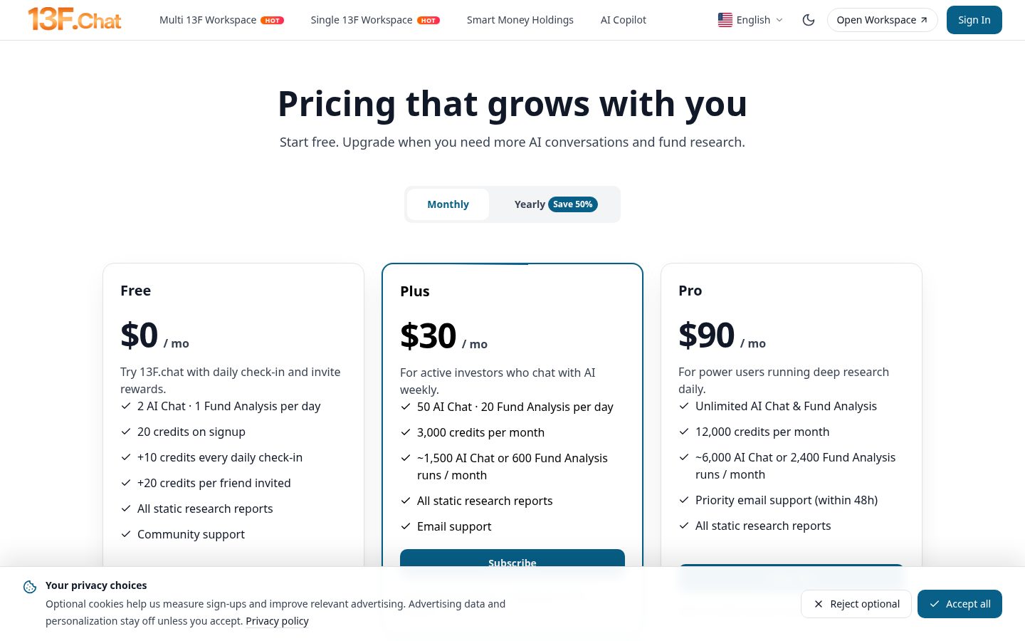 13Fchat Pricing