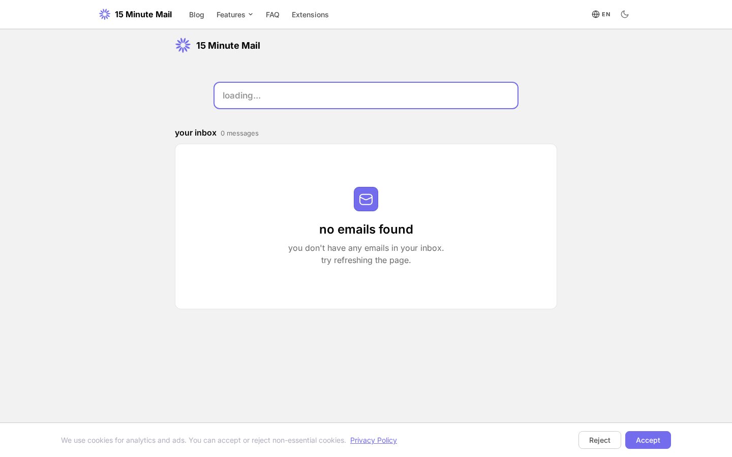 15 Minute Mail Homepage