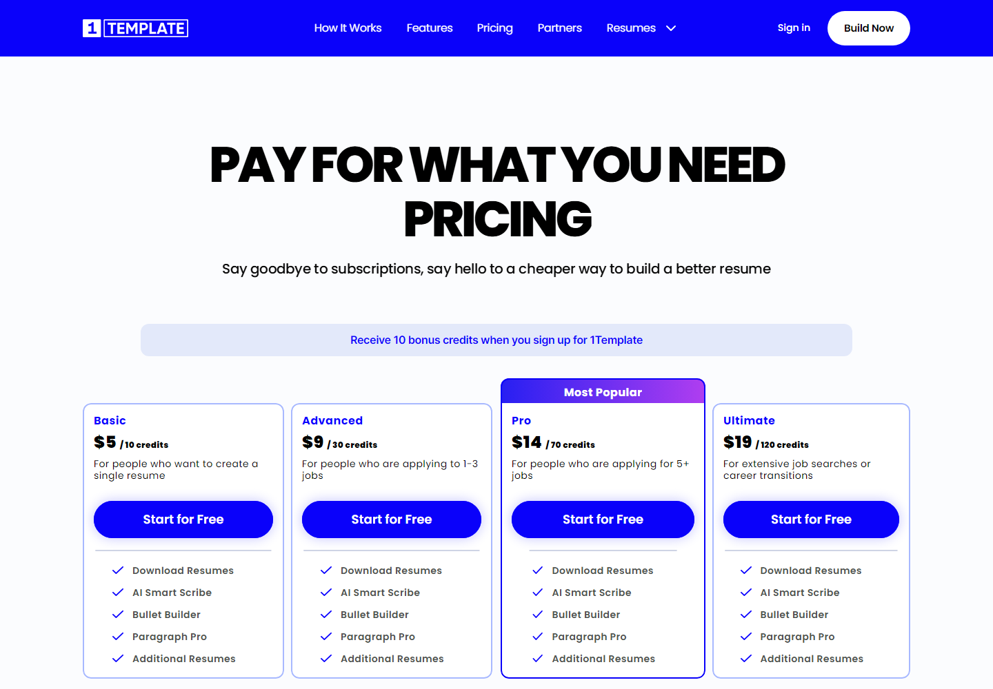 1Template pricing