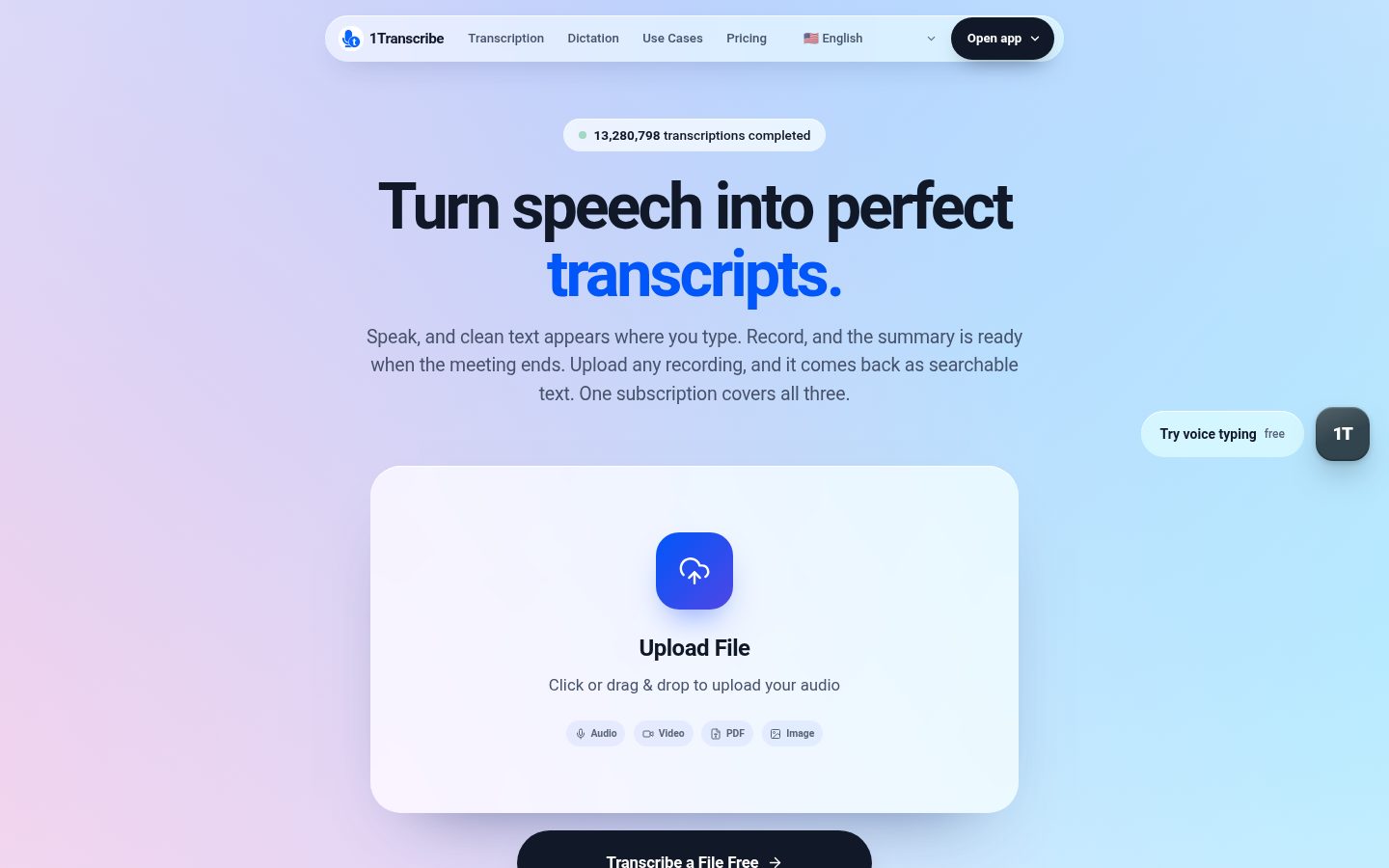 1Transcribe Homepage