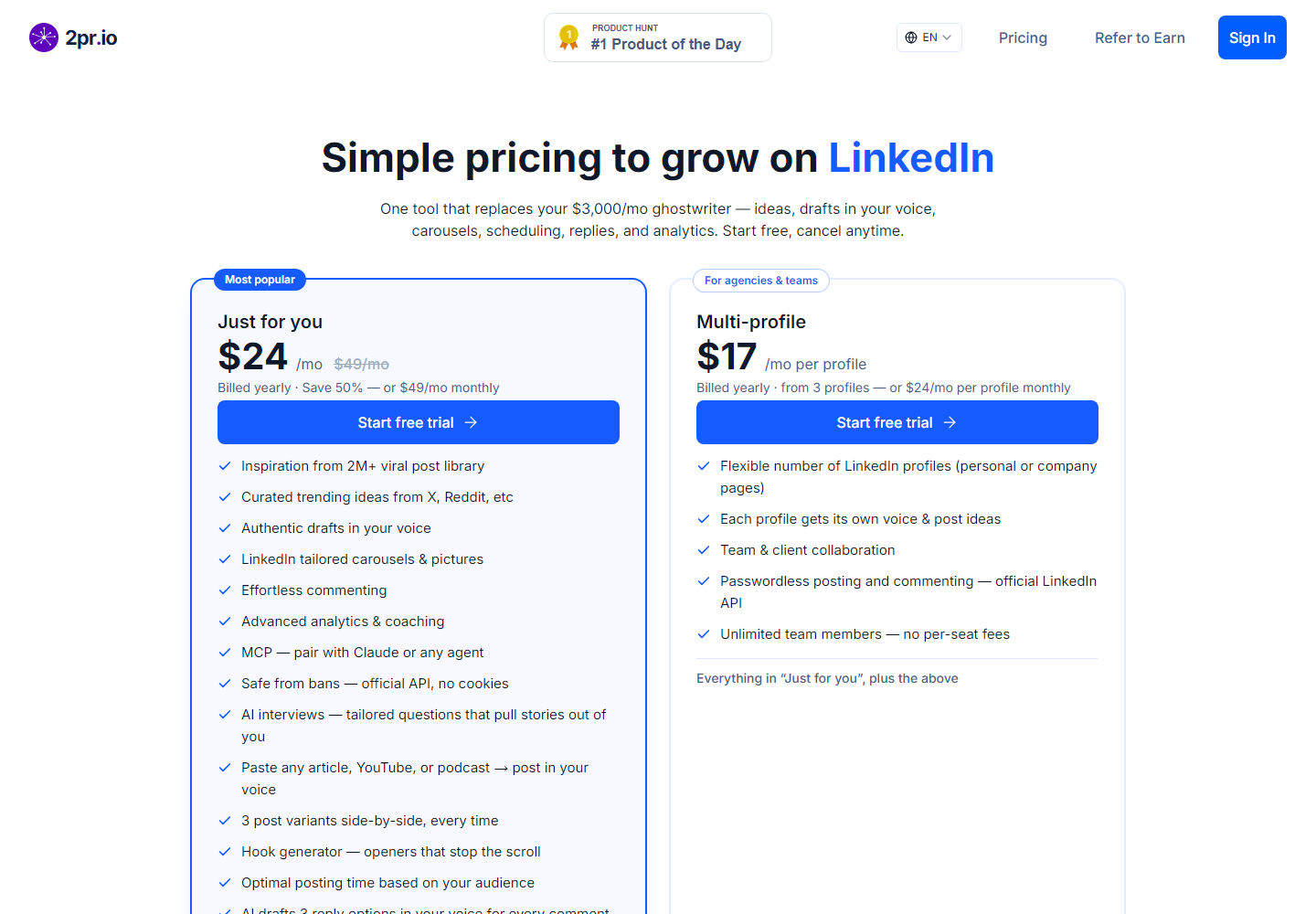 2pr.io pricing