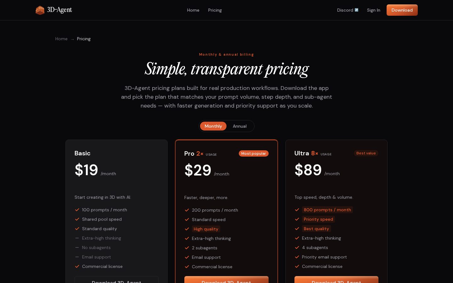 3D-Agent Pricing
