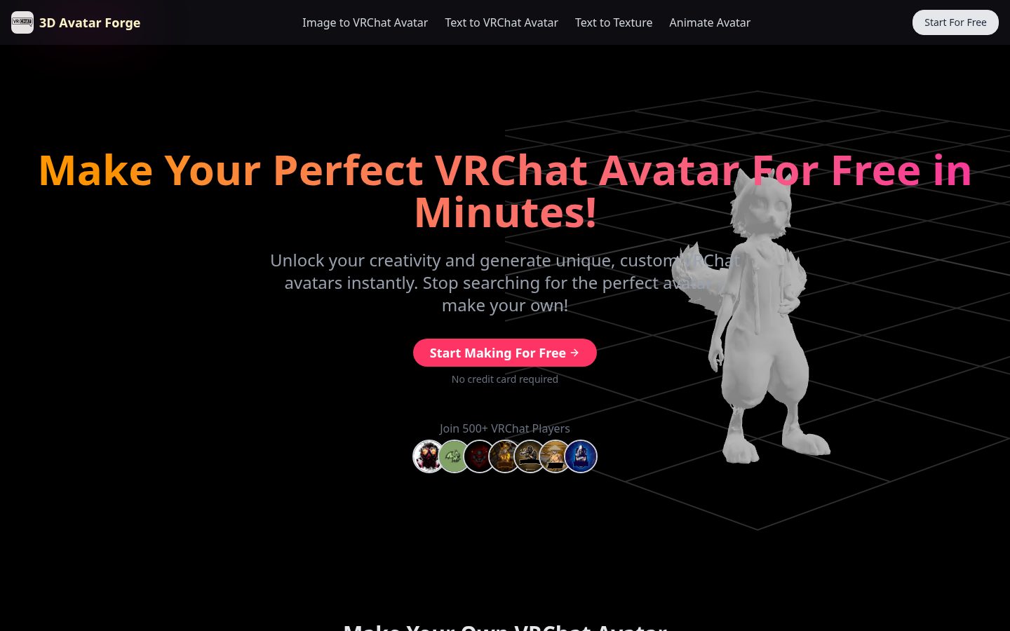 3D Avatar Forge Homepage