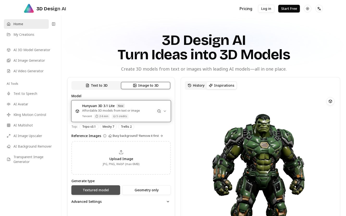3D Design AI Homepage