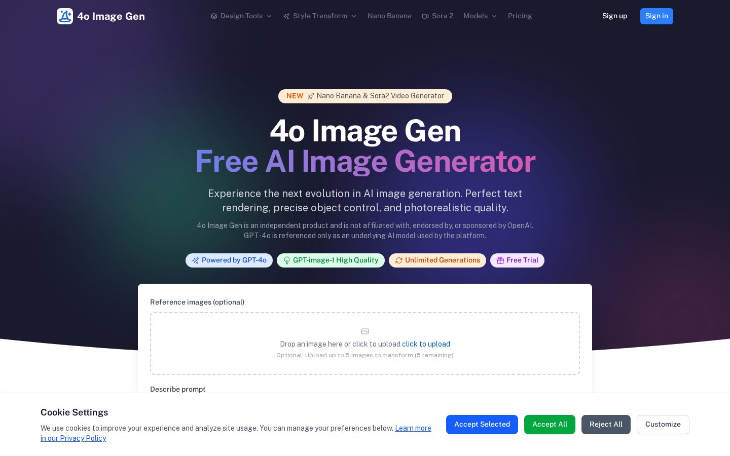 4o Image Gen Homepage