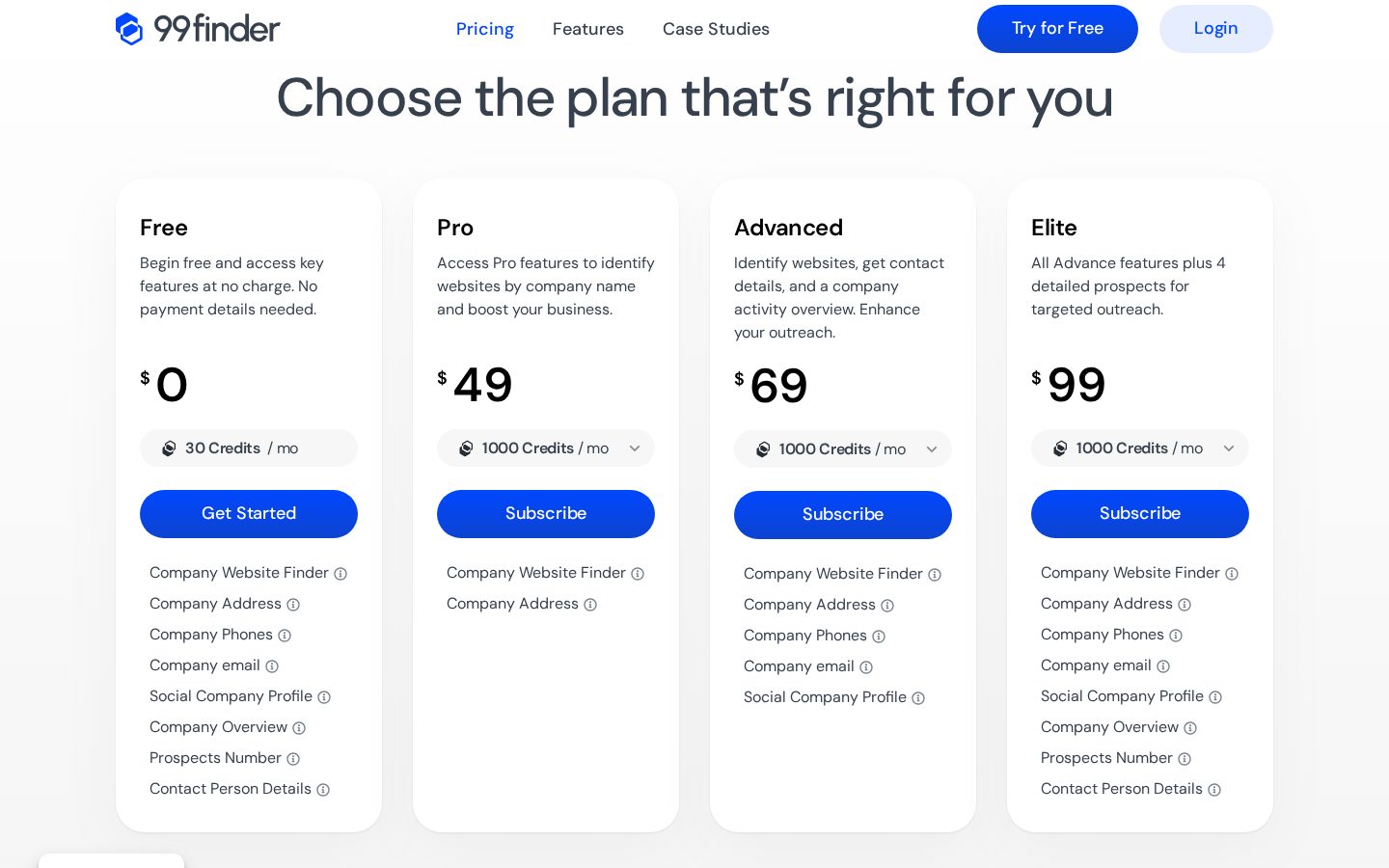 99finder.io Pricing