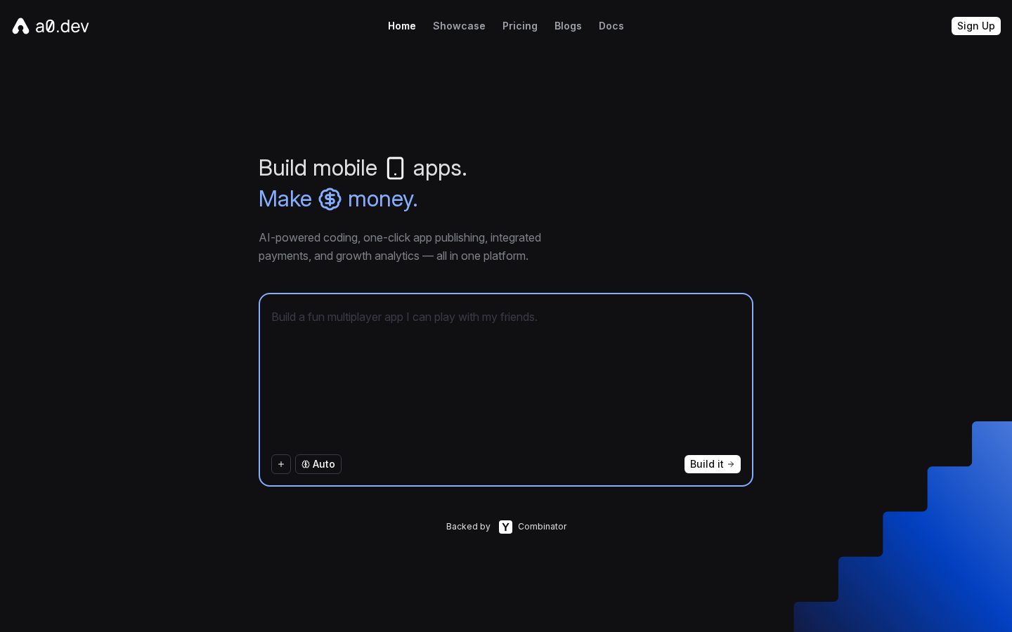 a0.dev Phase 1 Homepage