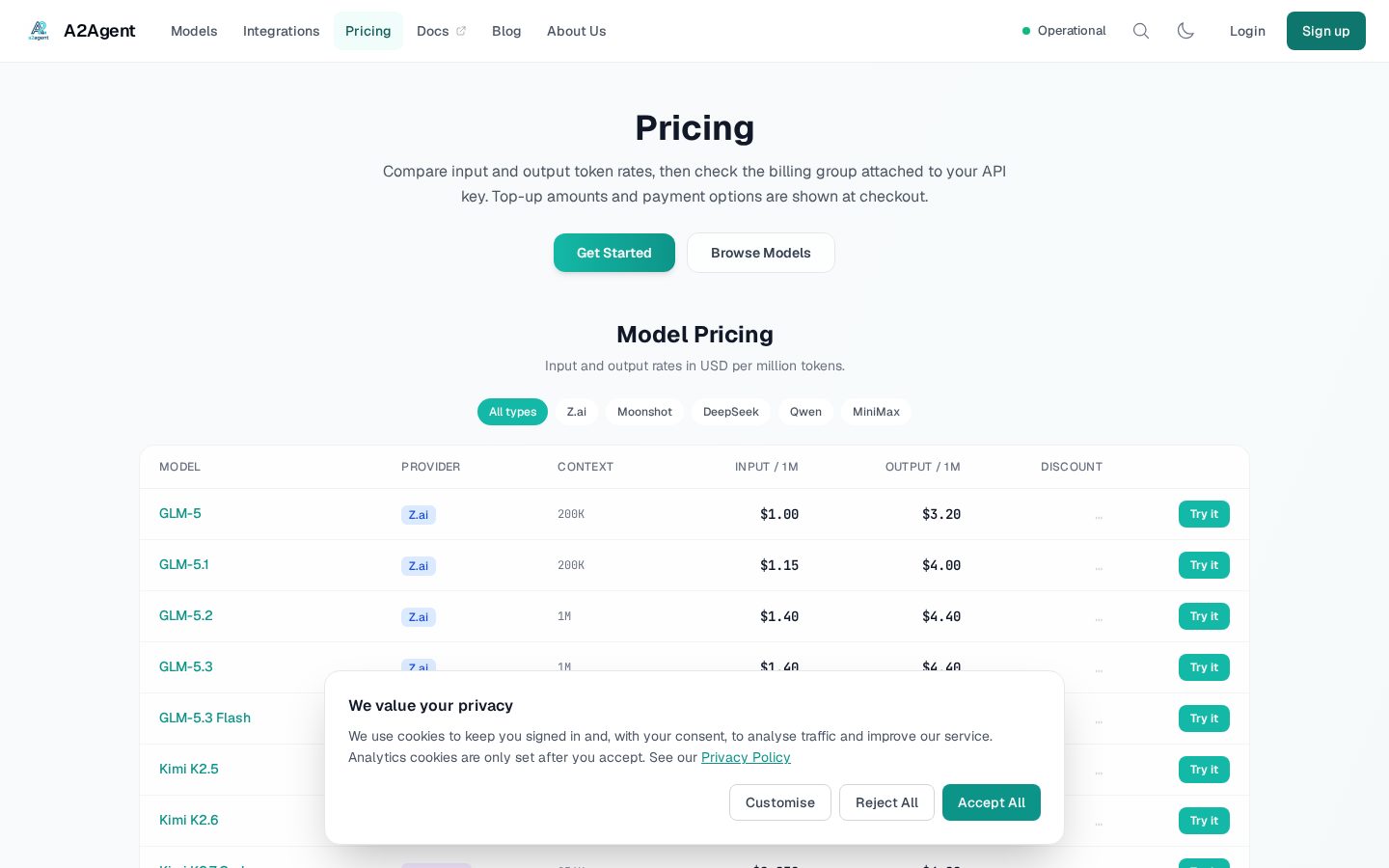 A2Agent Pricing