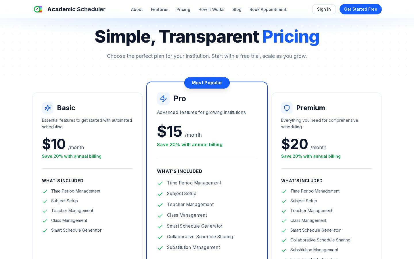 Academic Scheduler Pricing