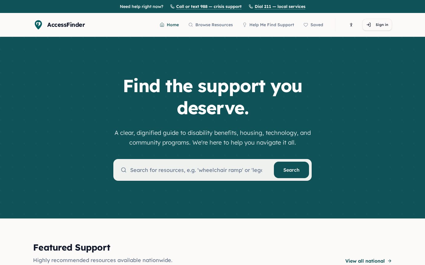 AccessFinder Homepage