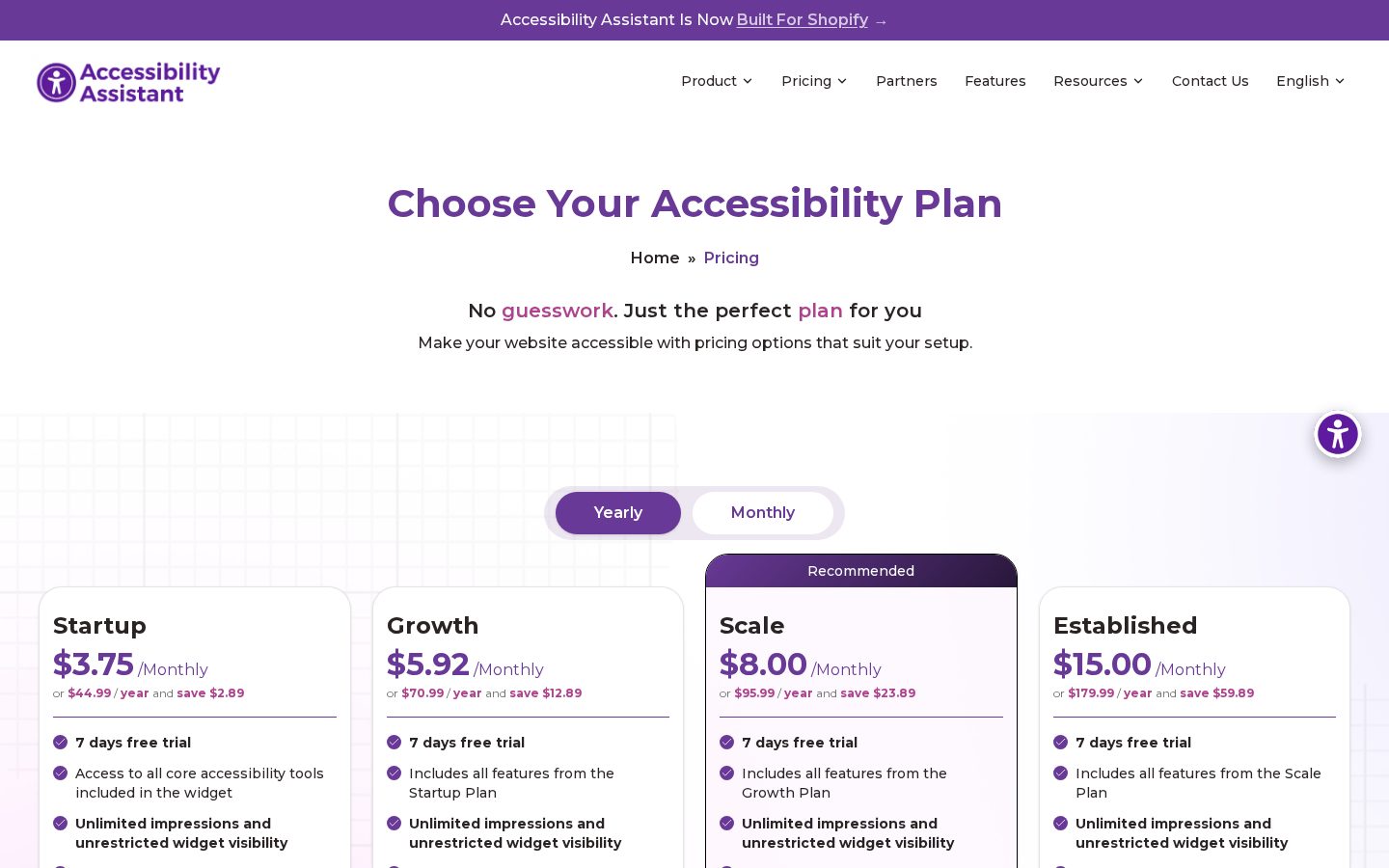 Accessibility Assistant Pricing