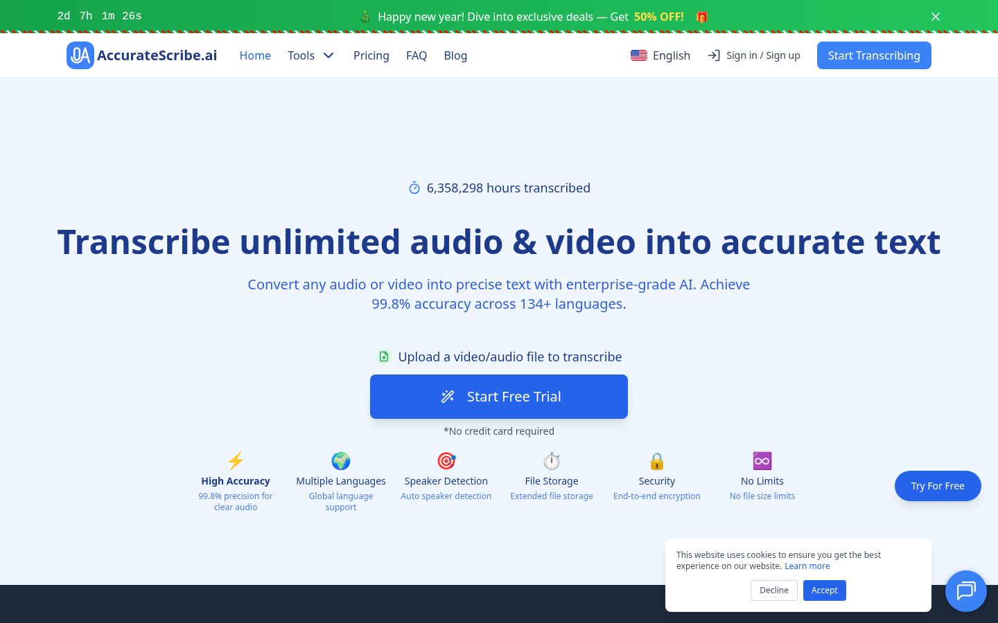 AccurateScribe.ai Homepage