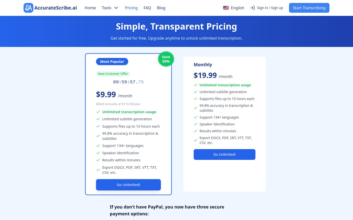AccurateScribe.ai Pricing