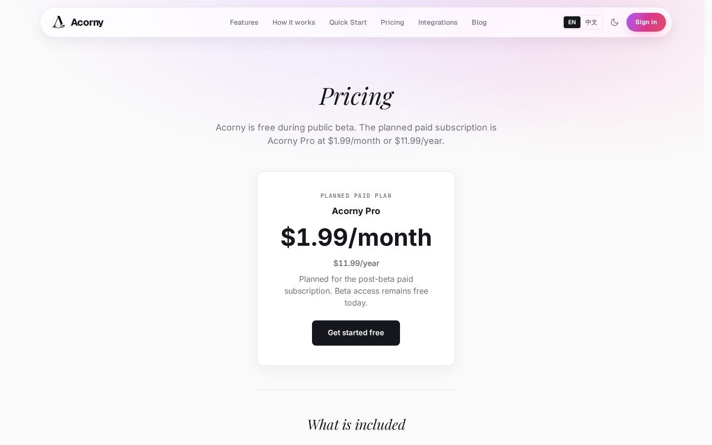 Acorny Pricing