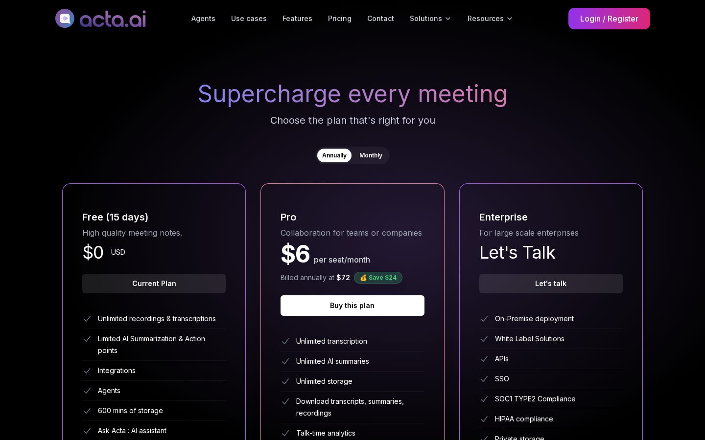 Acta Agent Pricing