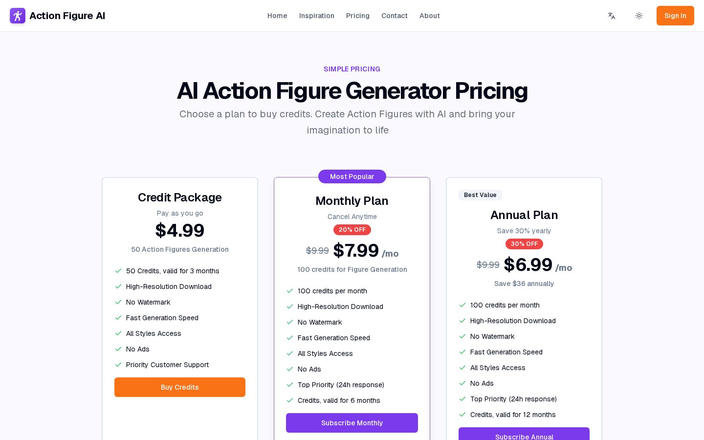 Action Figure AI Pricing
