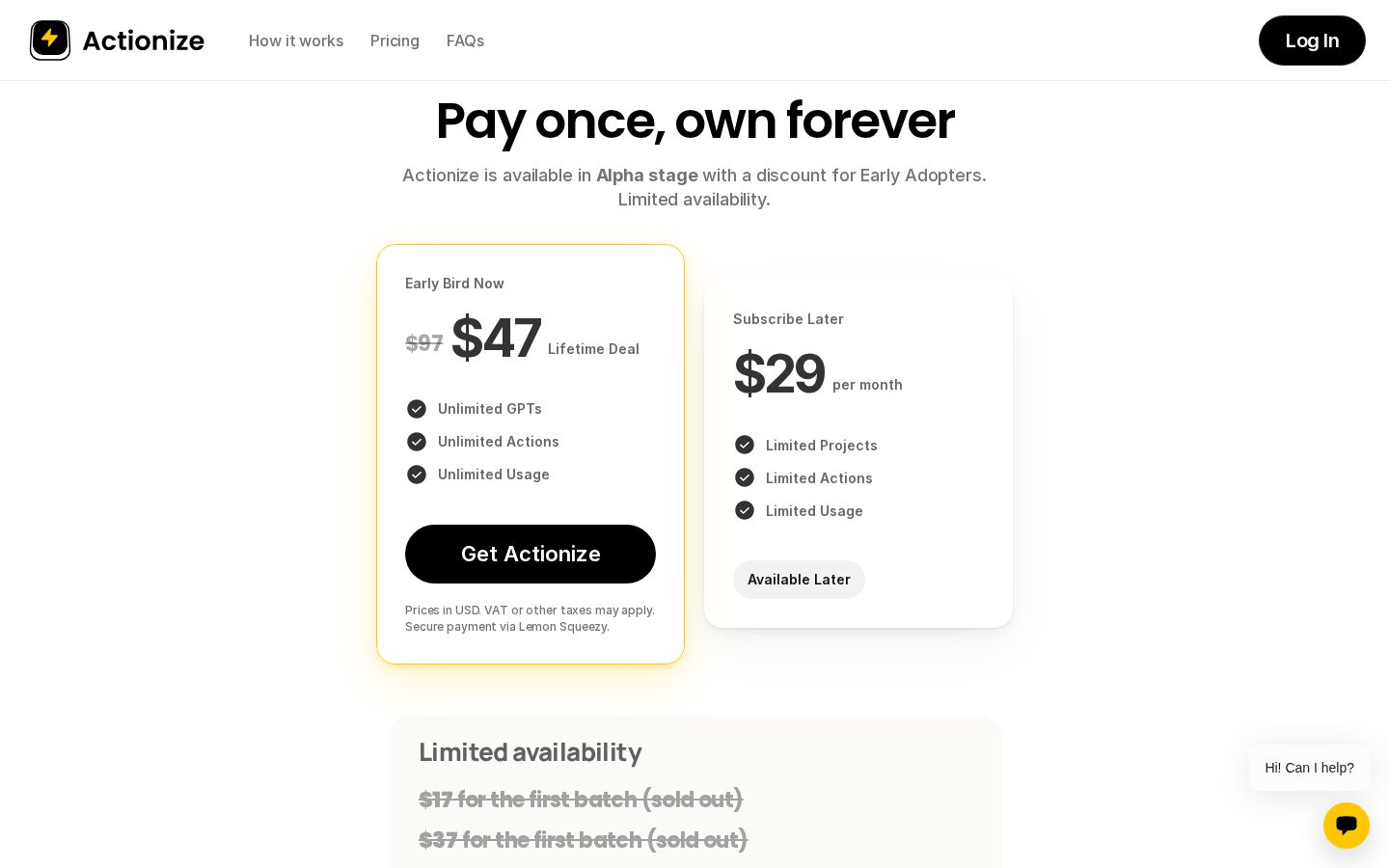 Actionize Pricing