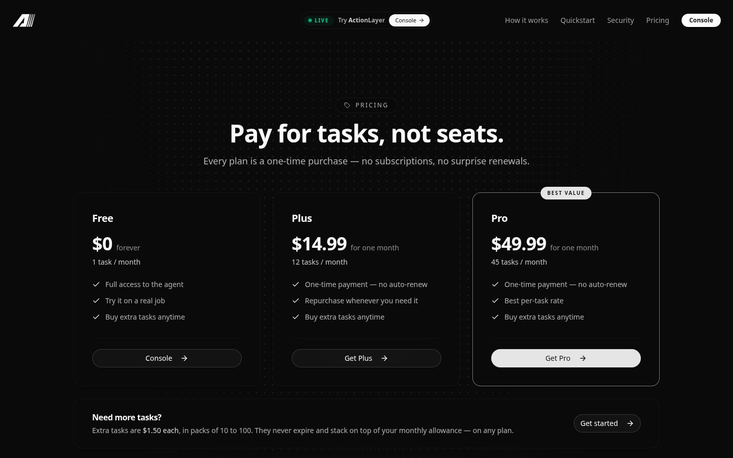 ActionLayer Pricing