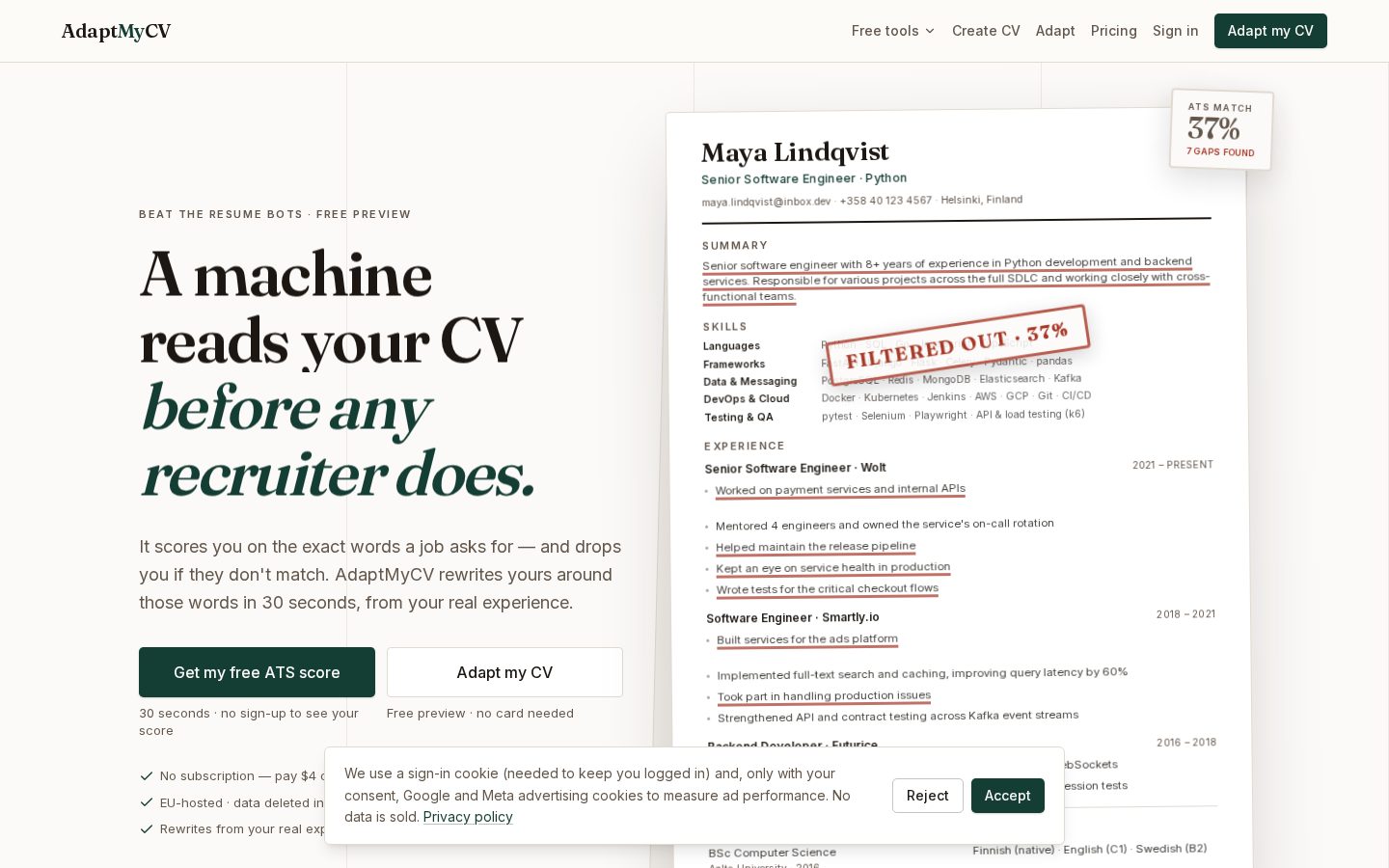 Adapt My Cv Homepage