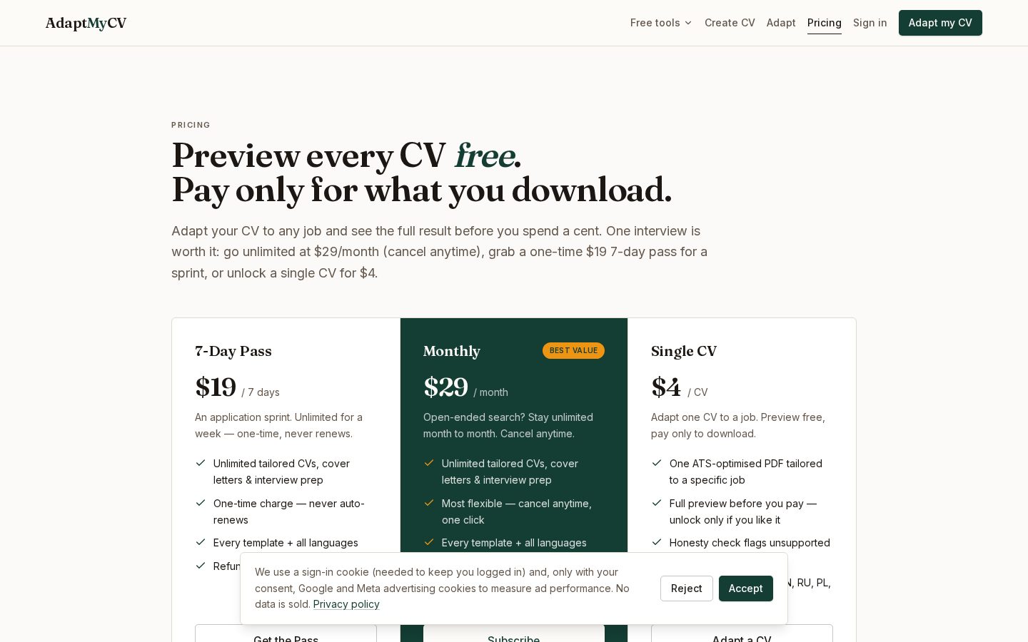 Adapt My Cv Pricing