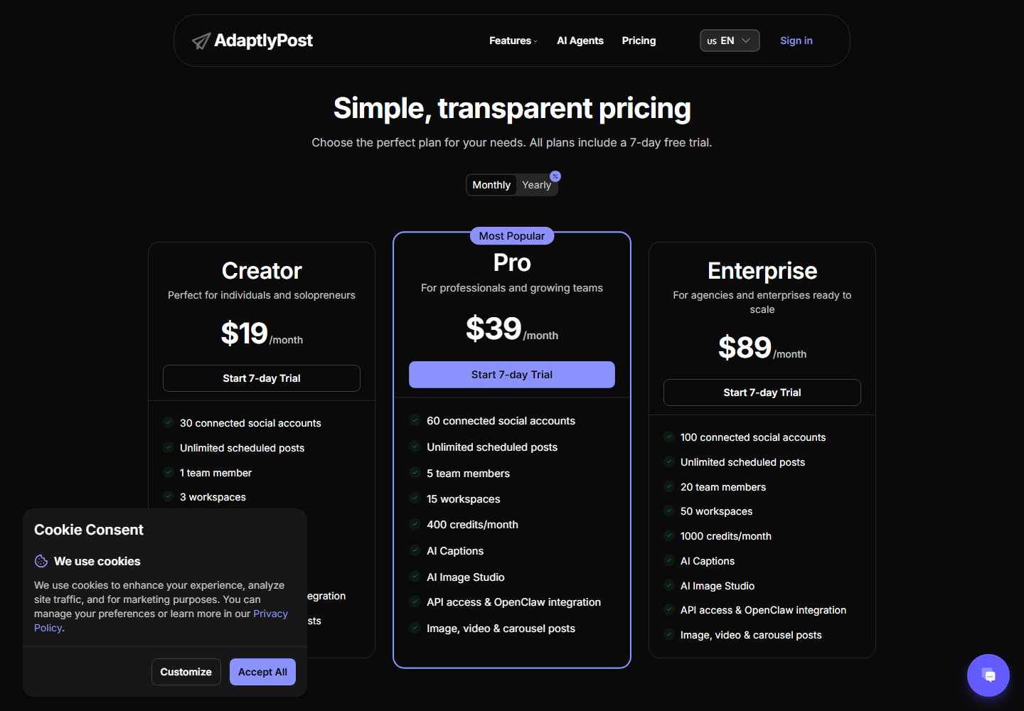 AdaptlyPost pricing