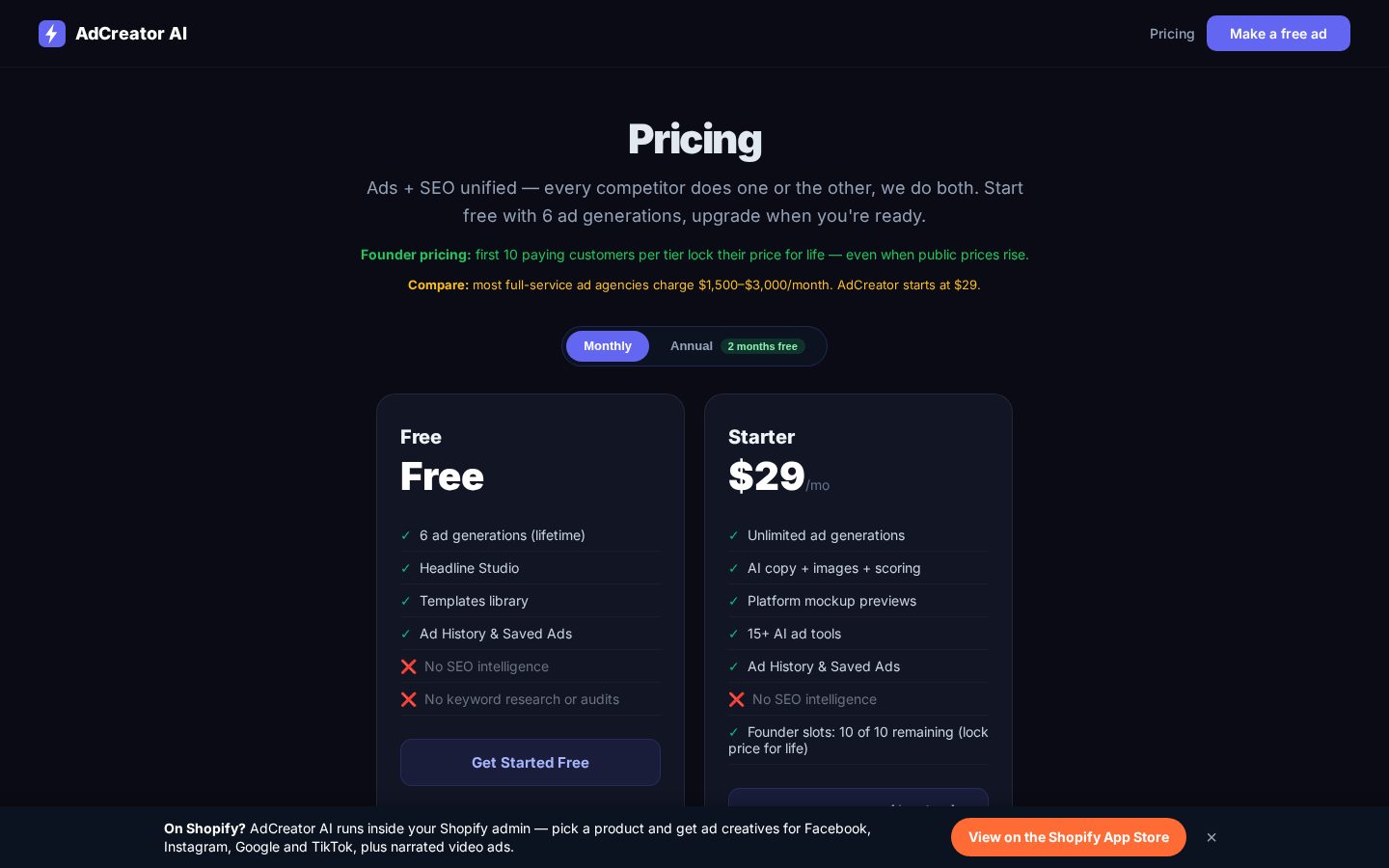 AdCreator AI Pricing