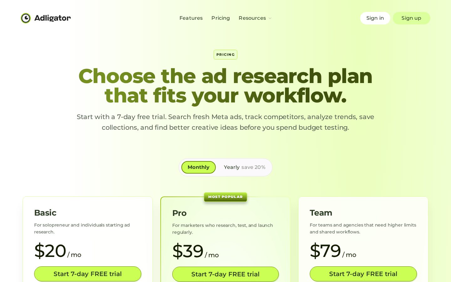 Adligator Pricing