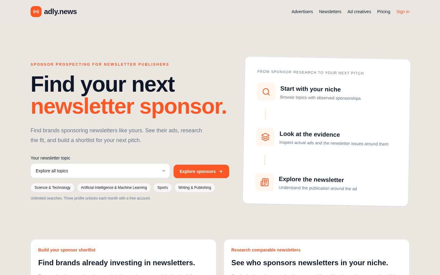 adly.news/newsletter Homepage