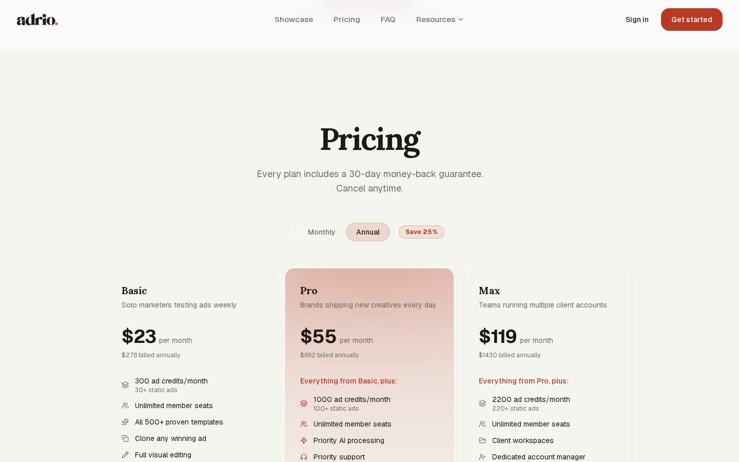 Adrio Pricing