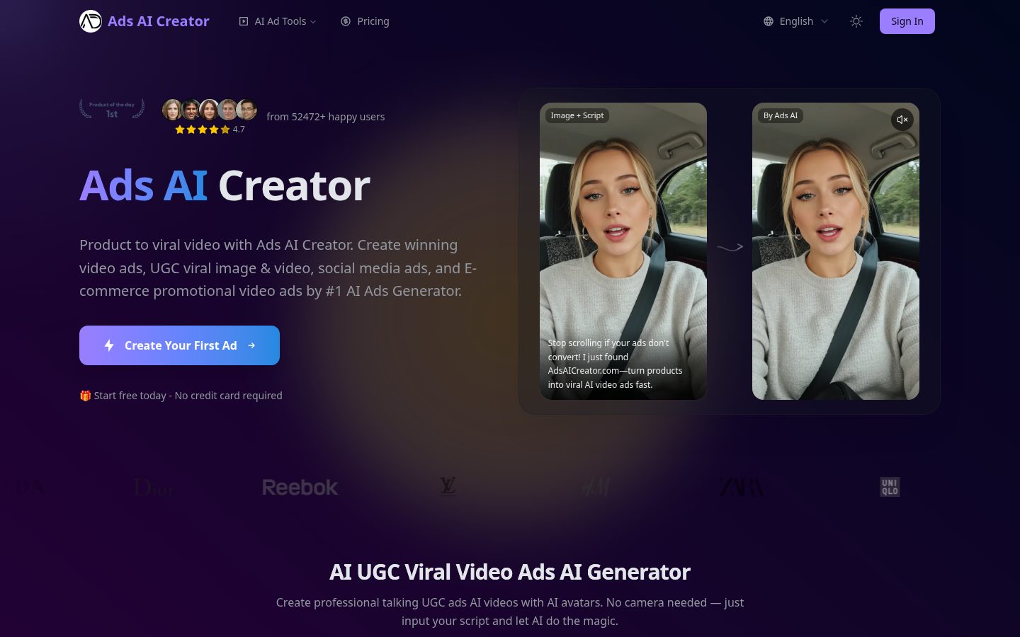 Ads AI Creator Homepage