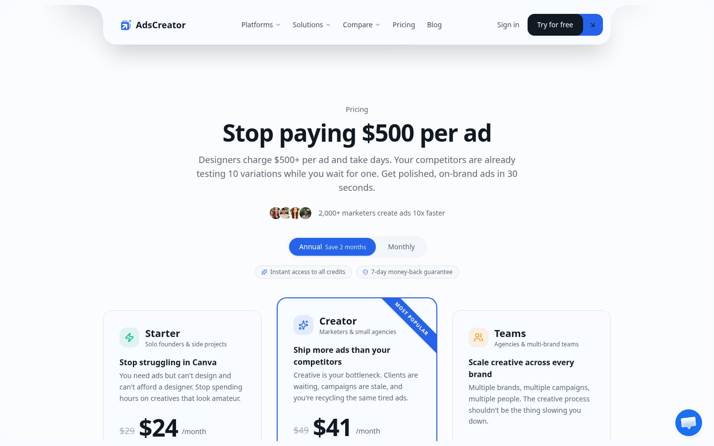 AdsCreator Pricing