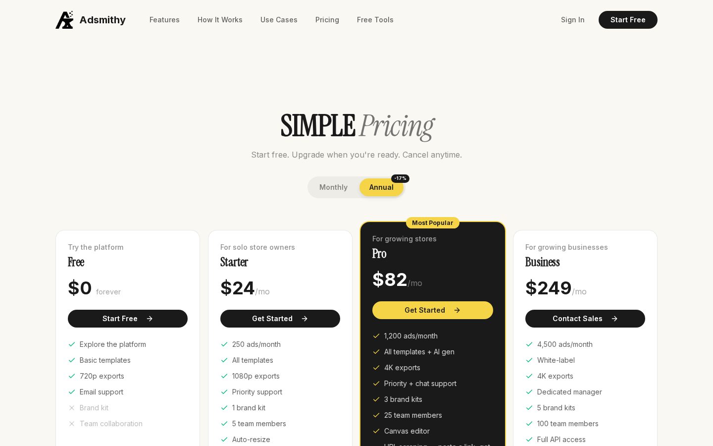adsmithy.com Pricing