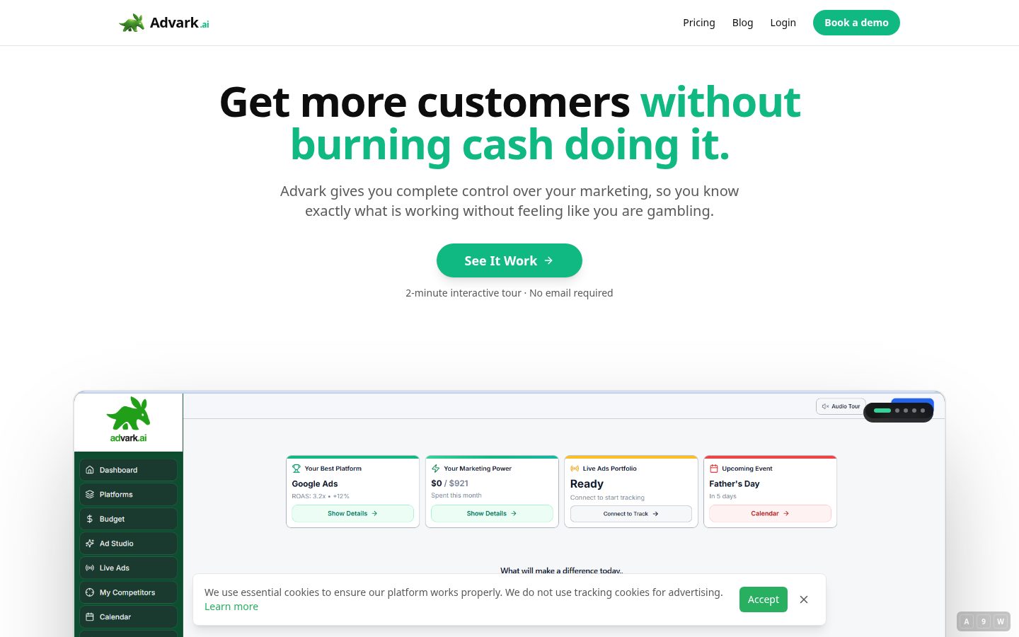 Advark ai Homepage