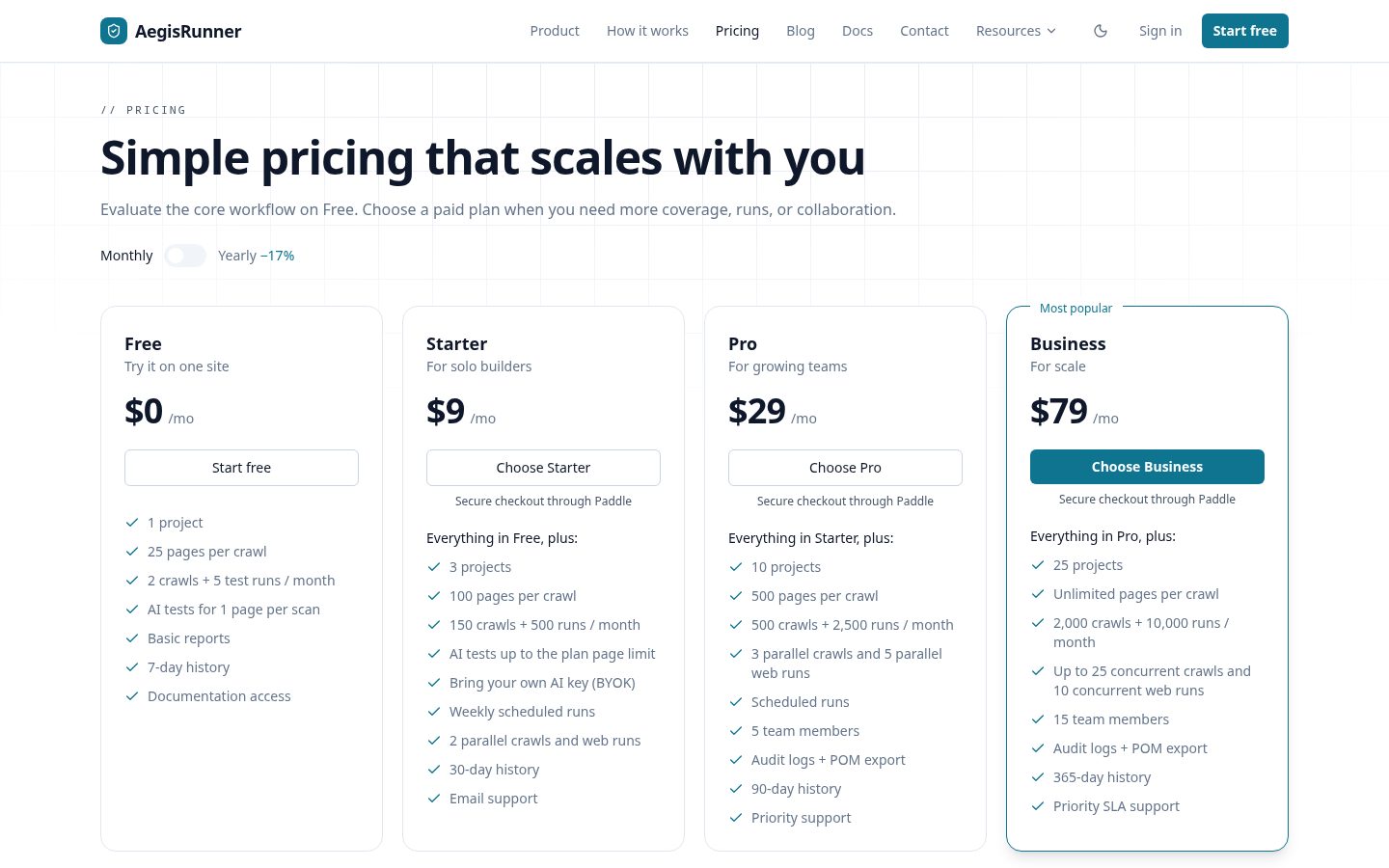 AegisRunner Pricing