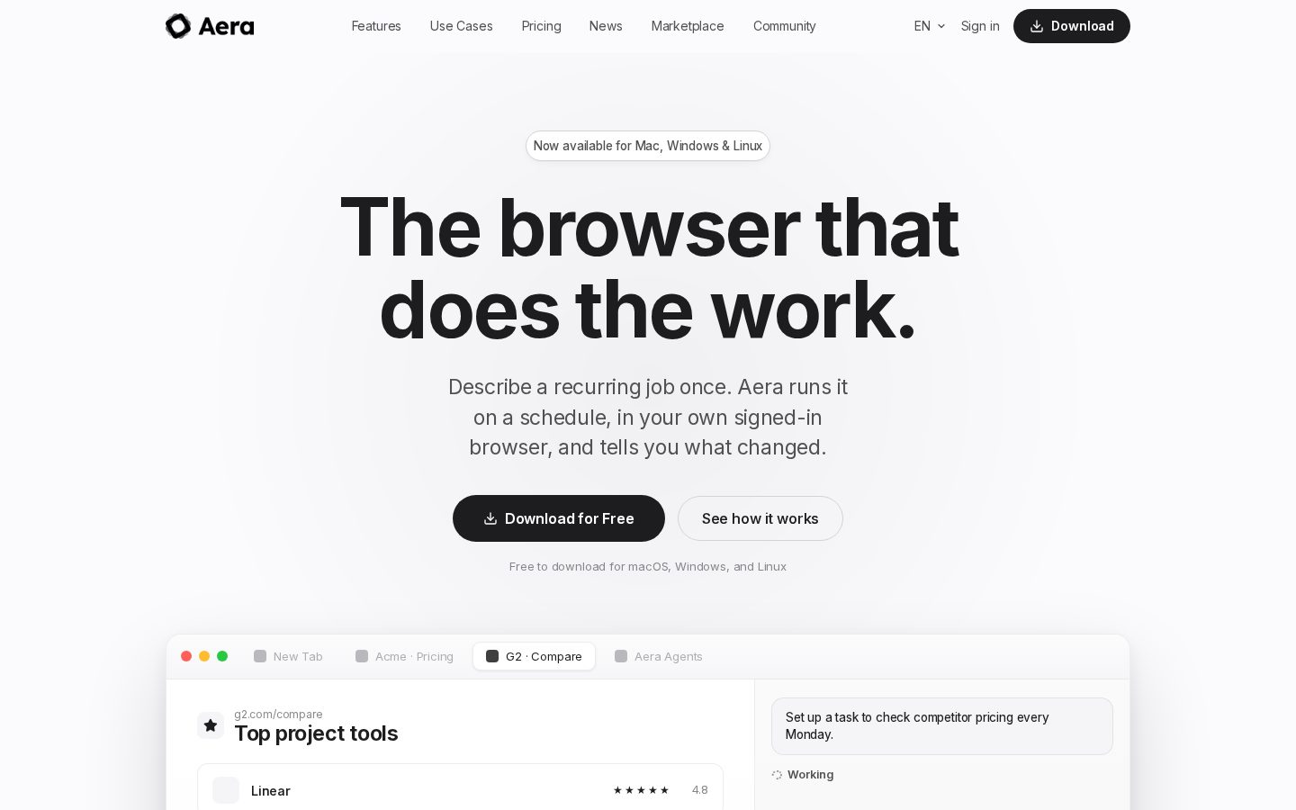 Aera Browser Homepage