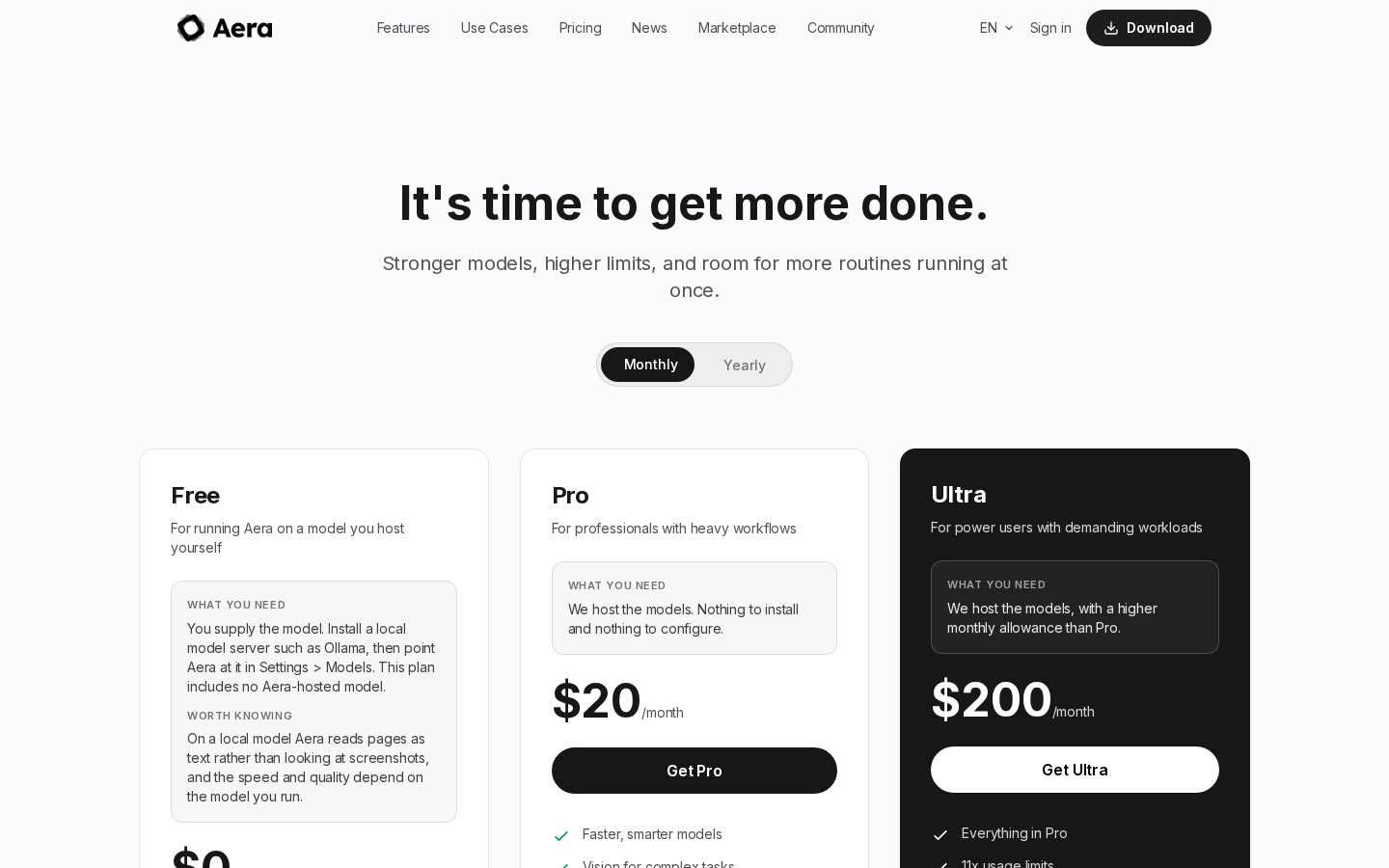 Aera Browser Pricing