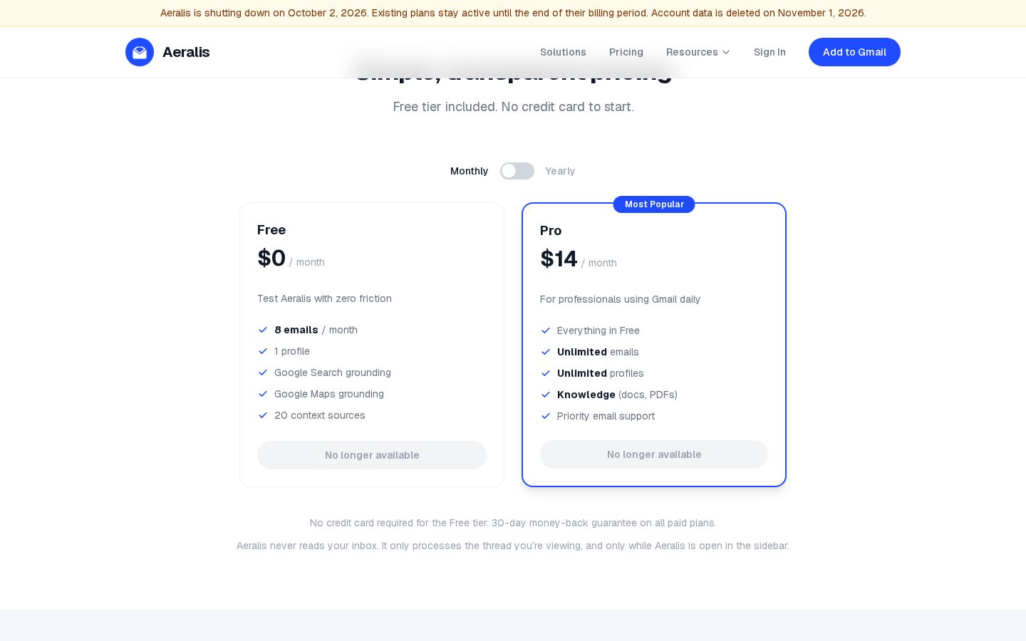 Aeralis Pricing