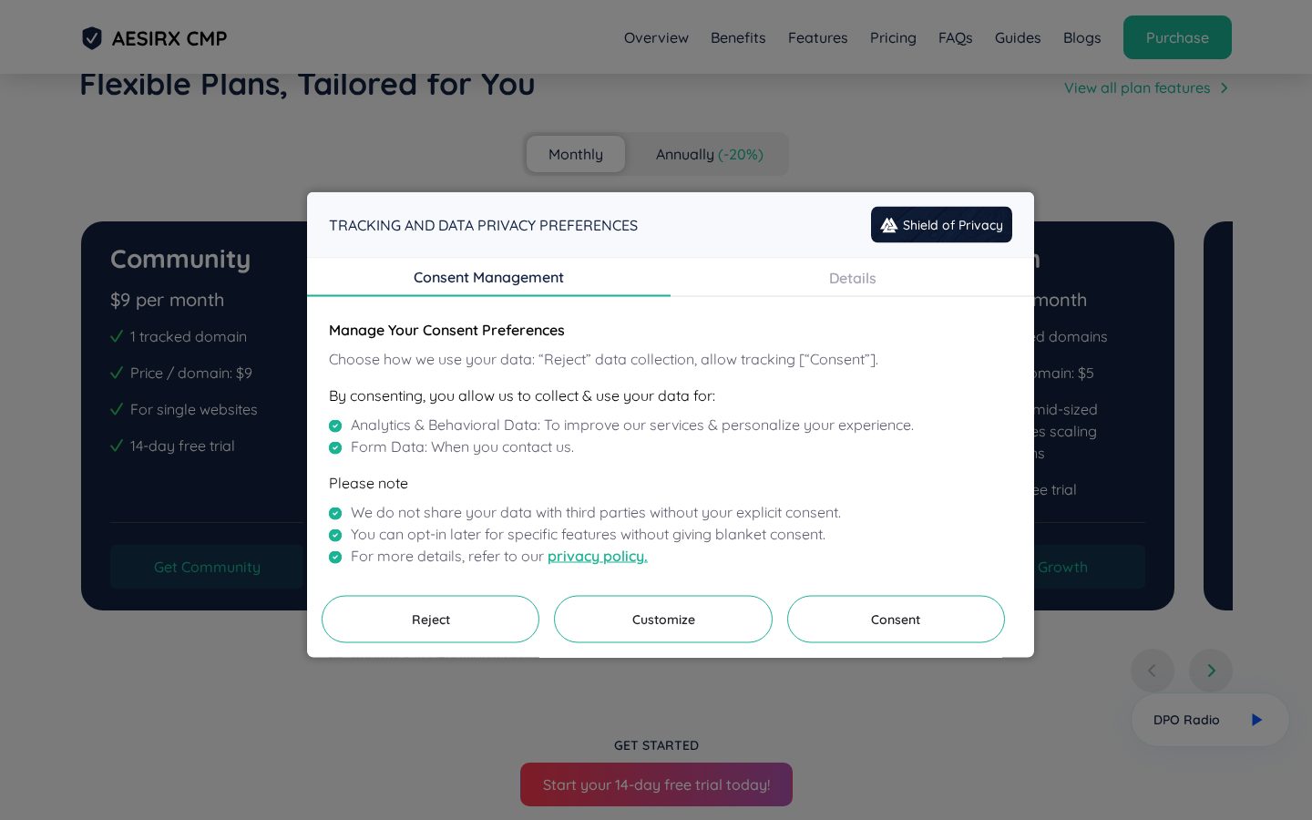 AesirX Consent Management Platform Pricing