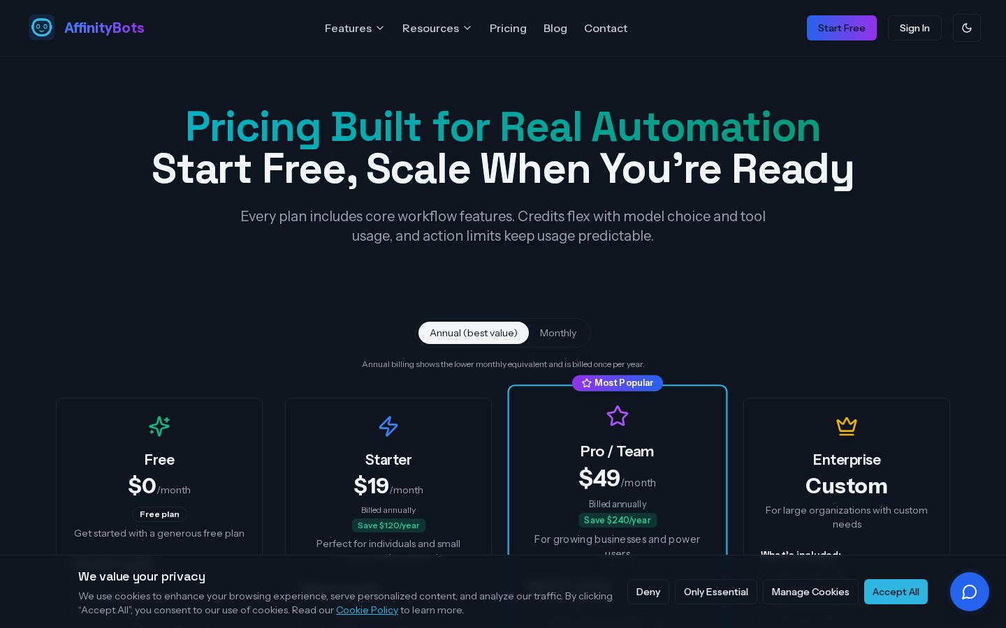 AffinityBots Pricing