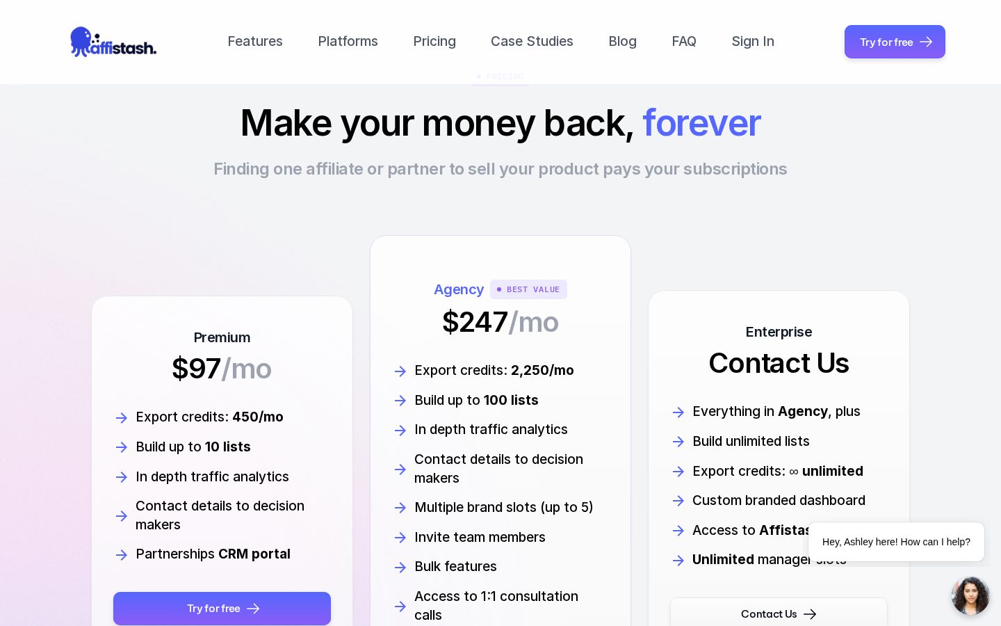 Affistash Pricing